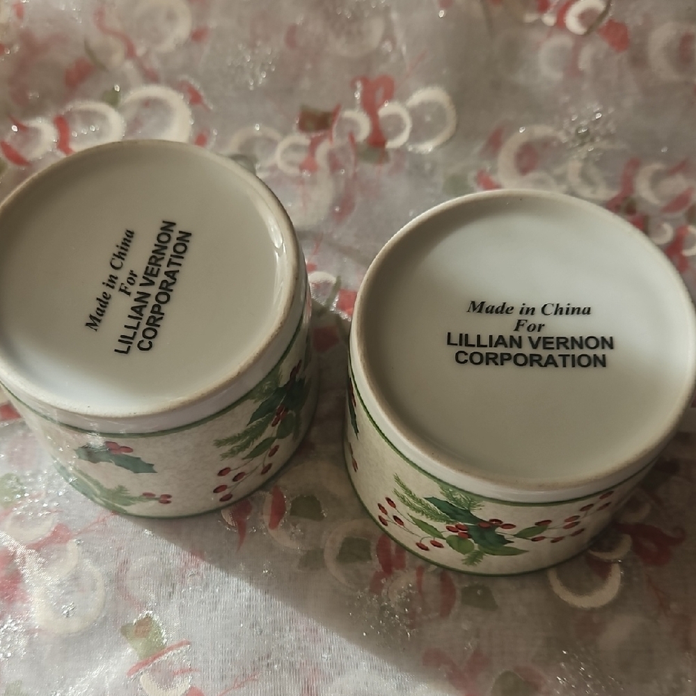 Lillian Vernon Festive Holly Berry Ceramic Coffee Cups.  Set Of 2 - Picture 3 of 3